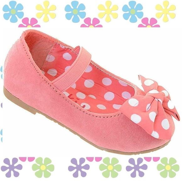 NEW Girls Polka Dot Bows Single Strap Mary Jane Flats - Picture 1 of 1